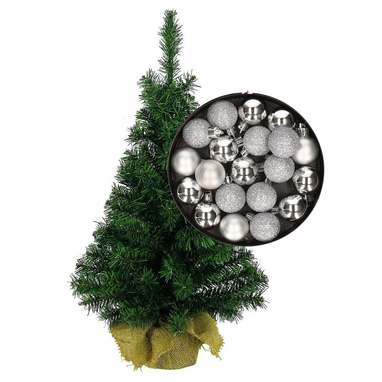 Mini kerstboom-kunst kerstboom H75 cm inclusief kerstballen zilver