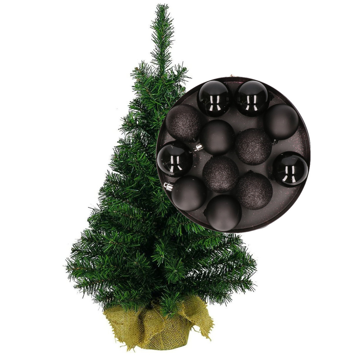 Mini kerstboom-kunst kerstboom H75 cm inclusief kerstballen zwart