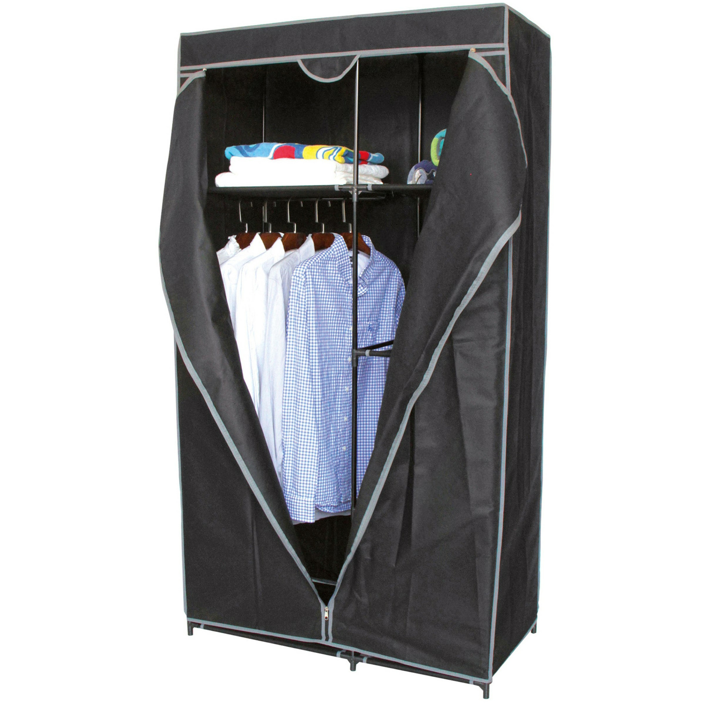 Mobiele kledingkast met legplanken-hang stang opvouwbaar grijs 88 x 45 x 160 cm