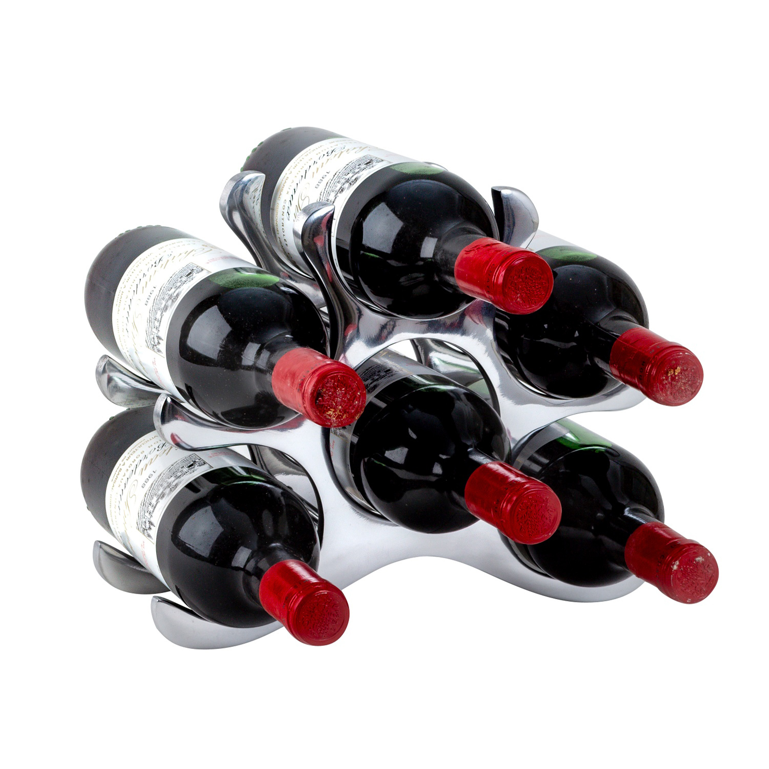 Modern stijlvol Wijnrek voor 6 flessen chrome metaal 28 x 22 cm
