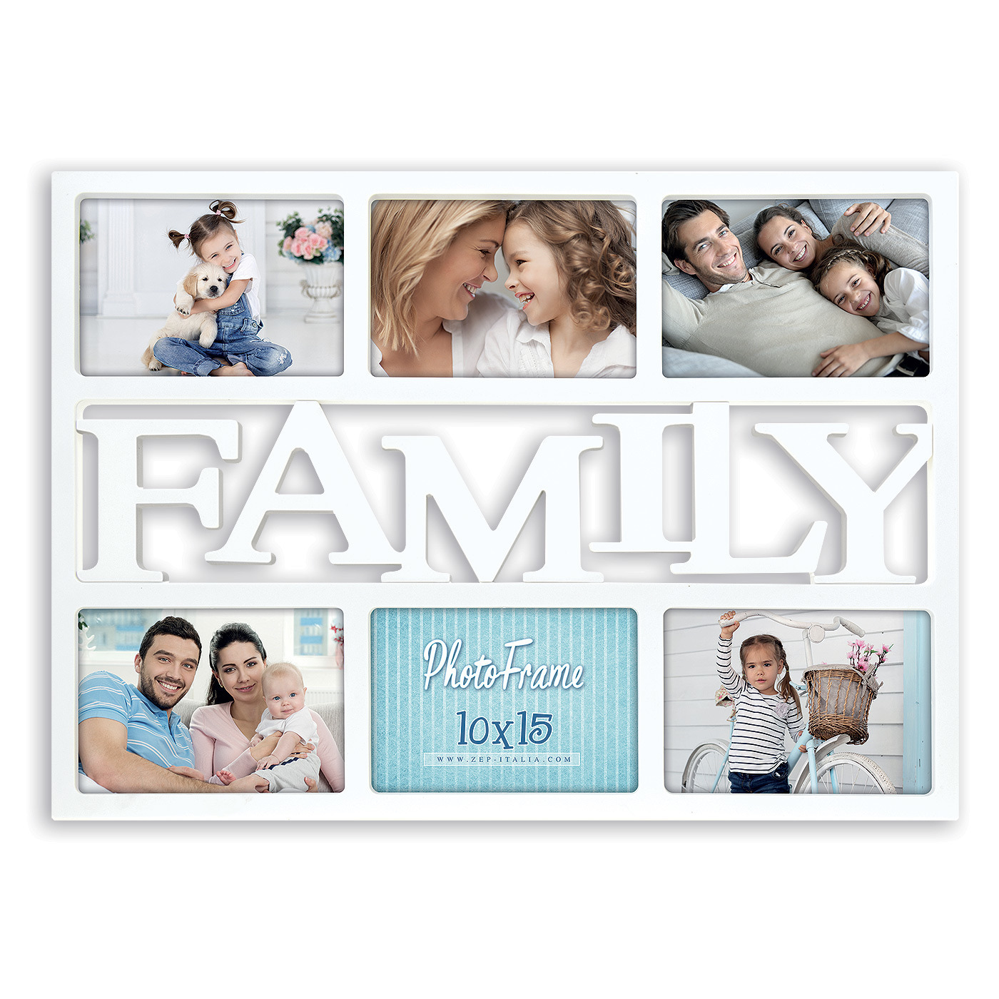 Multi fotolijst Family wit met 6 lijstjes geschikt voor een foto van 10 x 15 cm