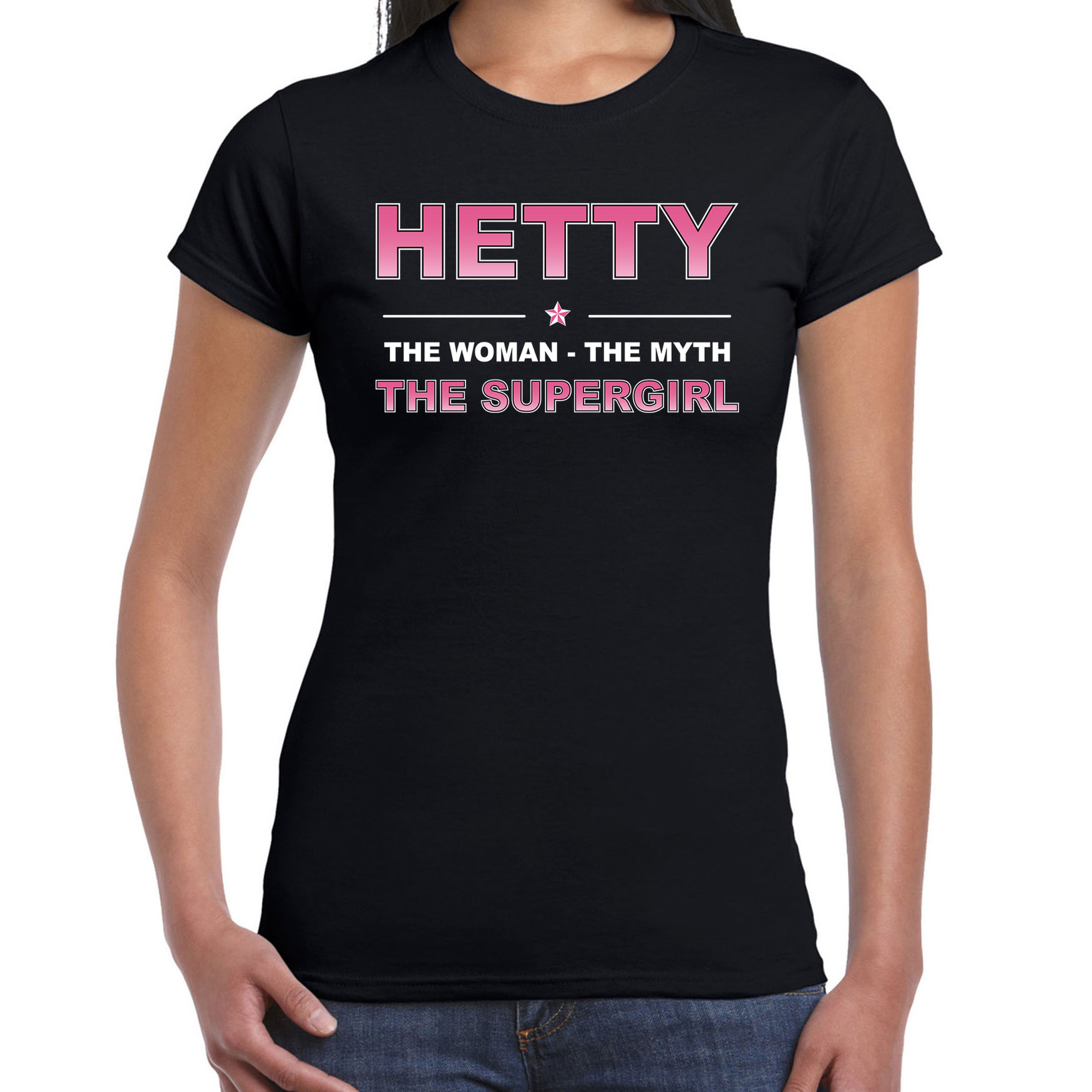 Naam cadeau t-shirt-shirt Hetty the supergirl zwart voor dames
