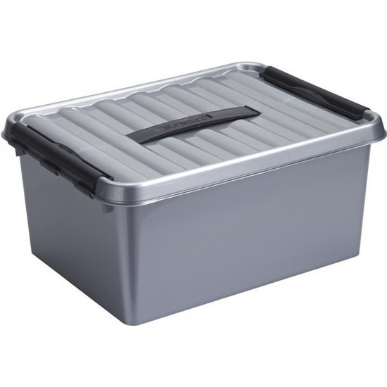 Opberg box-opbergdoos 15 liter 40 cm zilver-zwart