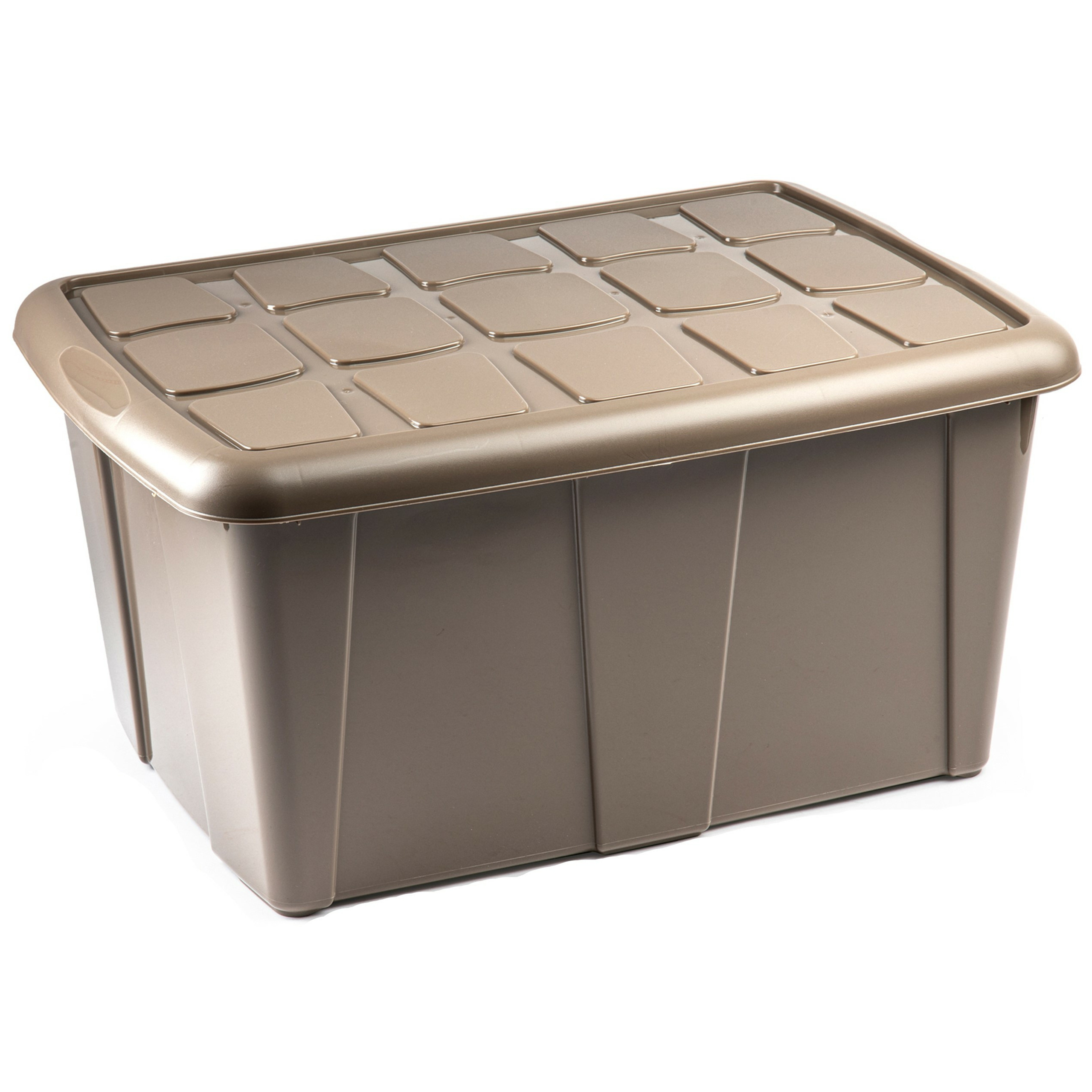Opslagbox kist van 60 liter met deksel Beige kunststof 63 x 46 x 32 cm