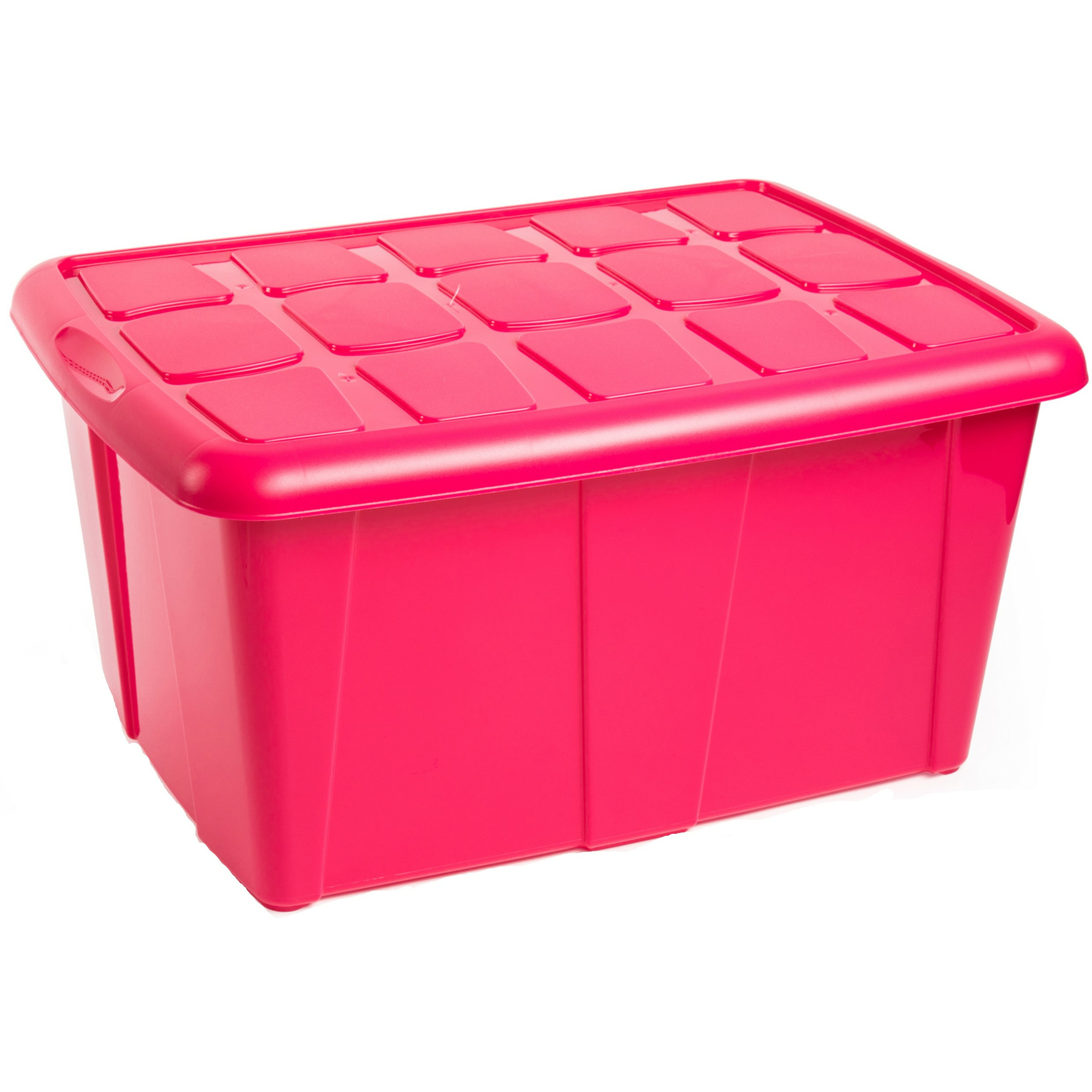 Opslagbox kist van 60 liter met deksel Fuchsia roze kunststof 63 x 46 x 32 cm