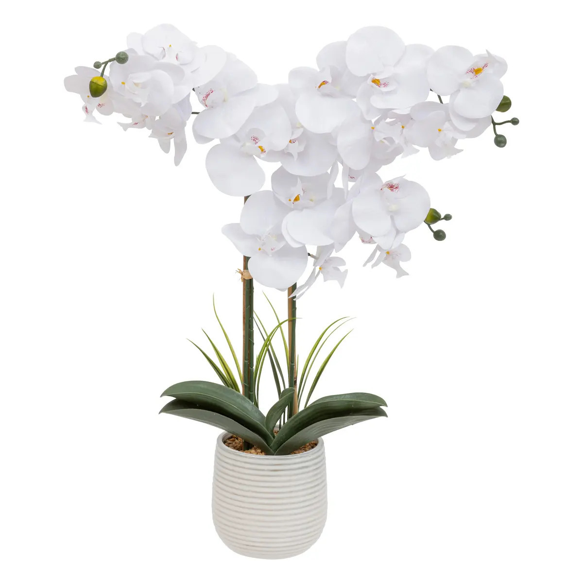Orchidee bloemen kunstplant in sierlijke witte bloempot witte bloemen H60 cm