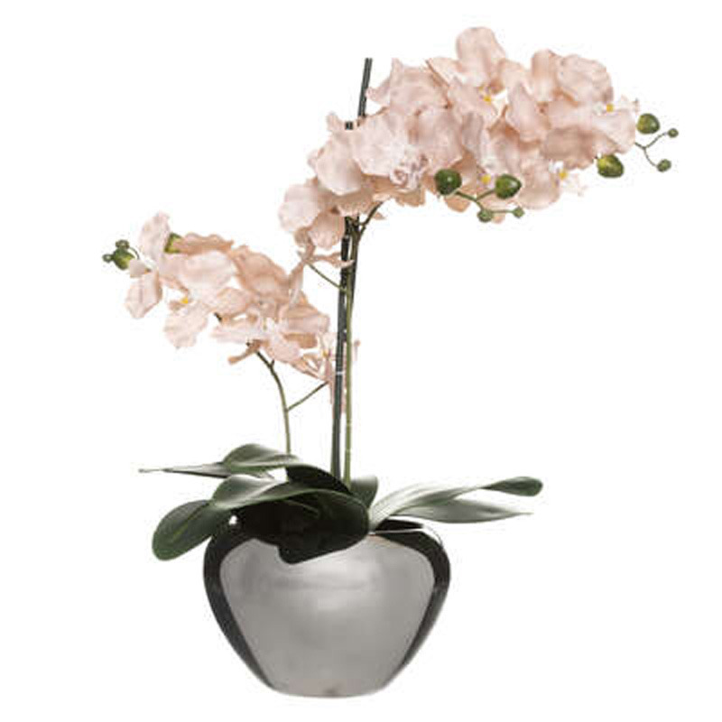 Orchidee bloemen kunstplant in zilveren bloempot roze bloemen H57 cm