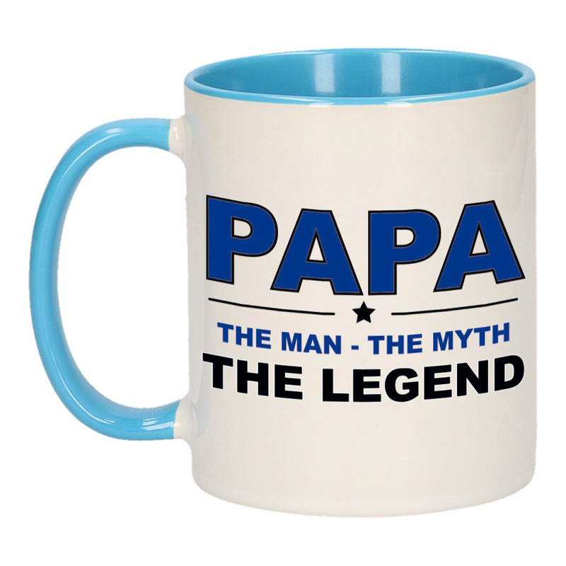 Papa the legend cadeau mok-beker wit en blauw 300 ml