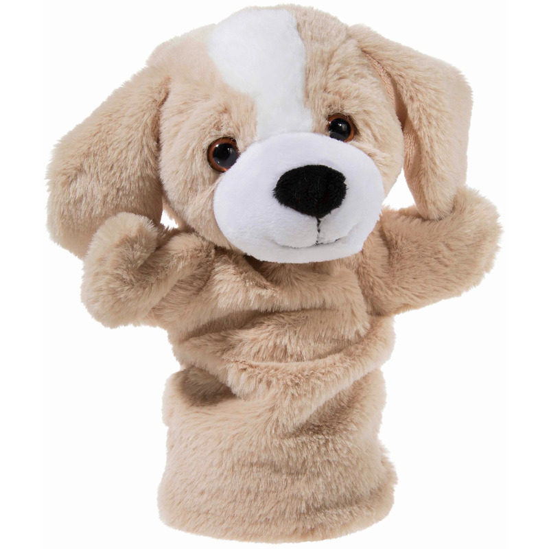Pluche beige hond handpop knuffel 25 cm speelgoed