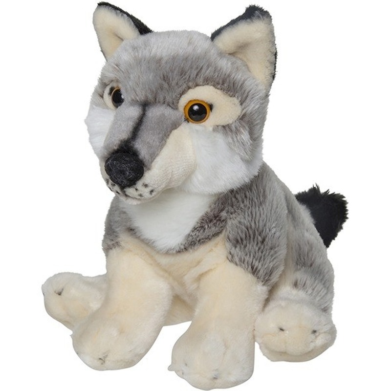 Pluche grijze wolf/wolven knuffel 22 cm speelgoed