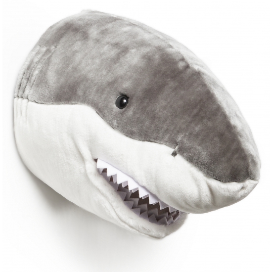 Pluche haai dierenhoofd knuffel 30 cm muurdecoratie