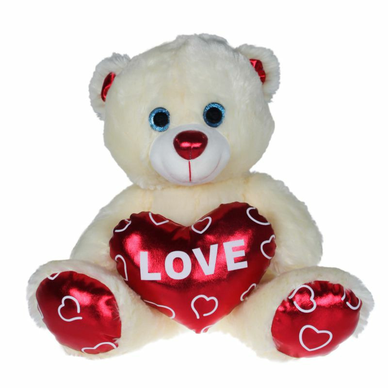 Pluche knuffelbeer met wit-rood Valentijn Love hartje 20 cm