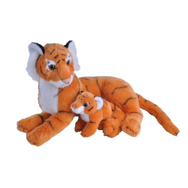 Pluche oranje tijger met welpje knuffels 38 cm speelgoed
