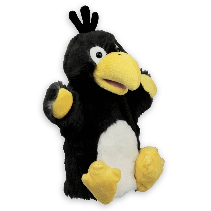 Pluche raaf-kraai vogel handpop knuffel speelgoed 20 cm