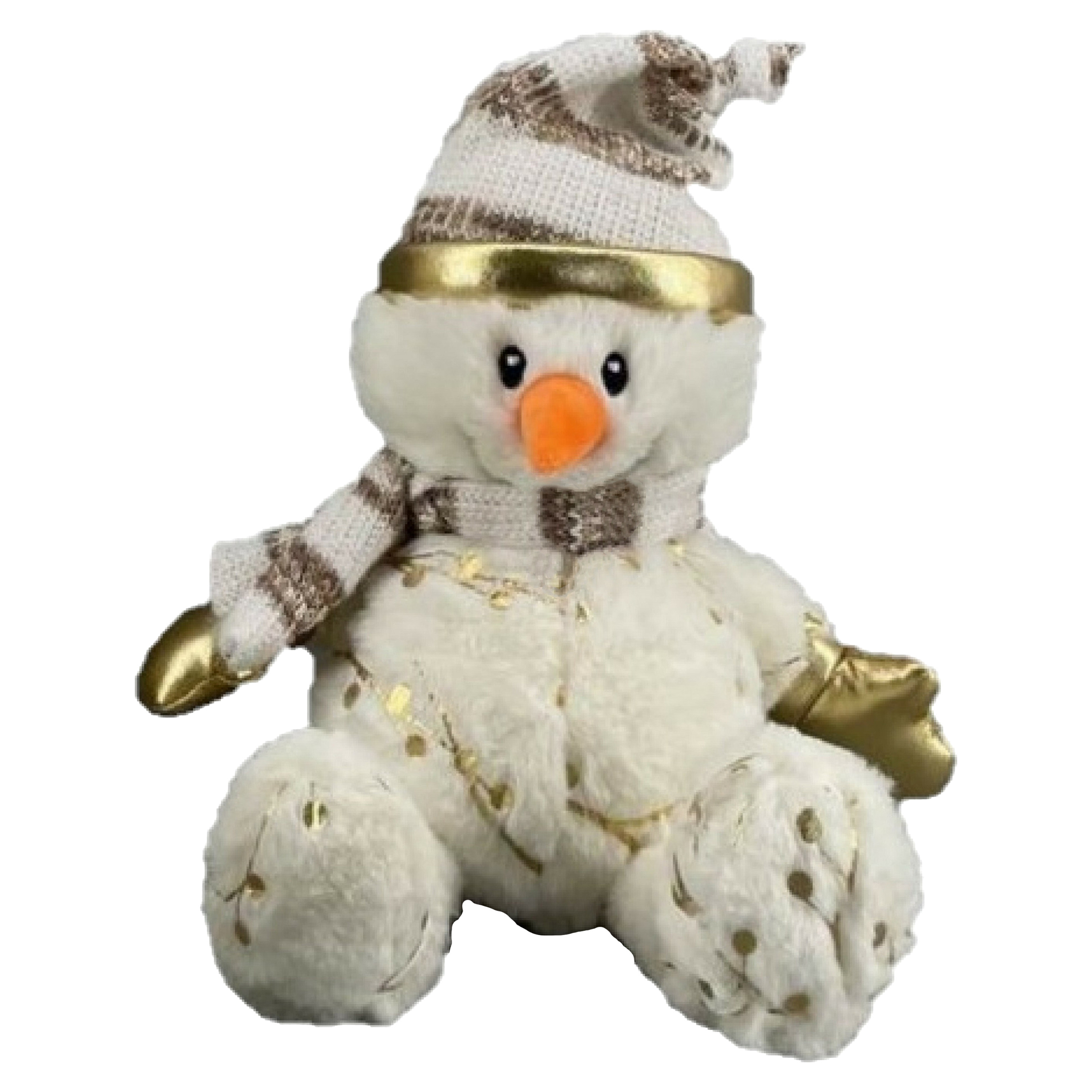 Pluche sneeuwpop knuffel pop met muts en sjaal 23 cm