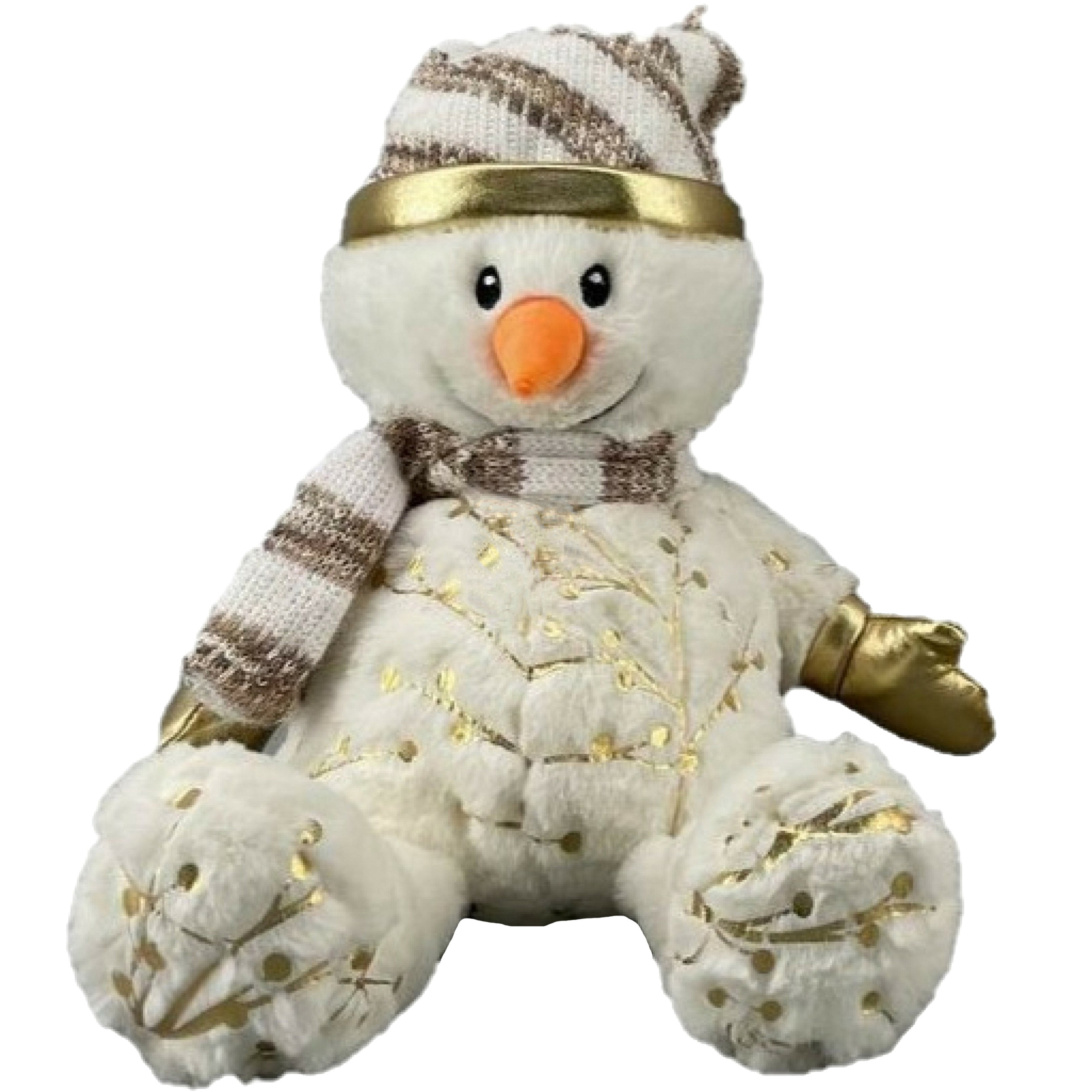 Pluche sneeuwpop knuffel pop met muts en sjaal 28 cm