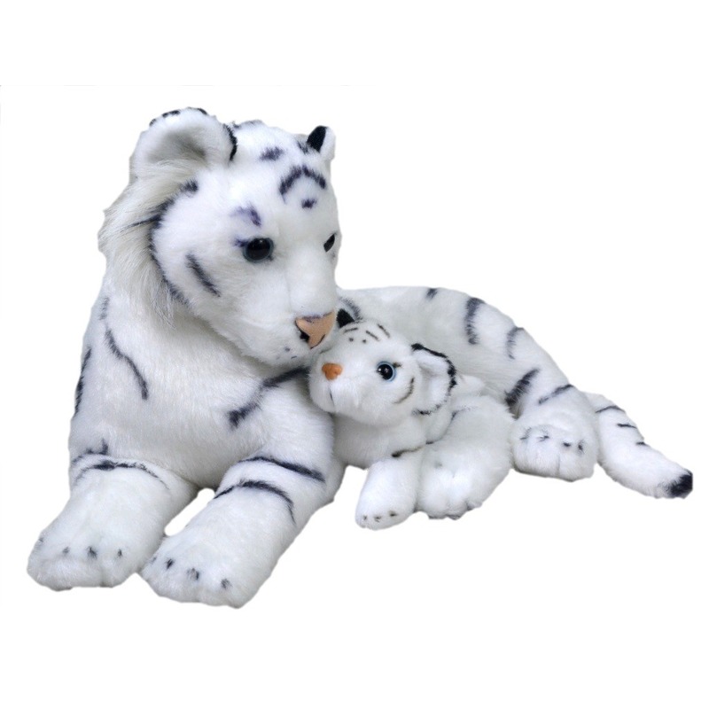 Pluche witte tijger met welpje knuffel 38 cm speelgoed