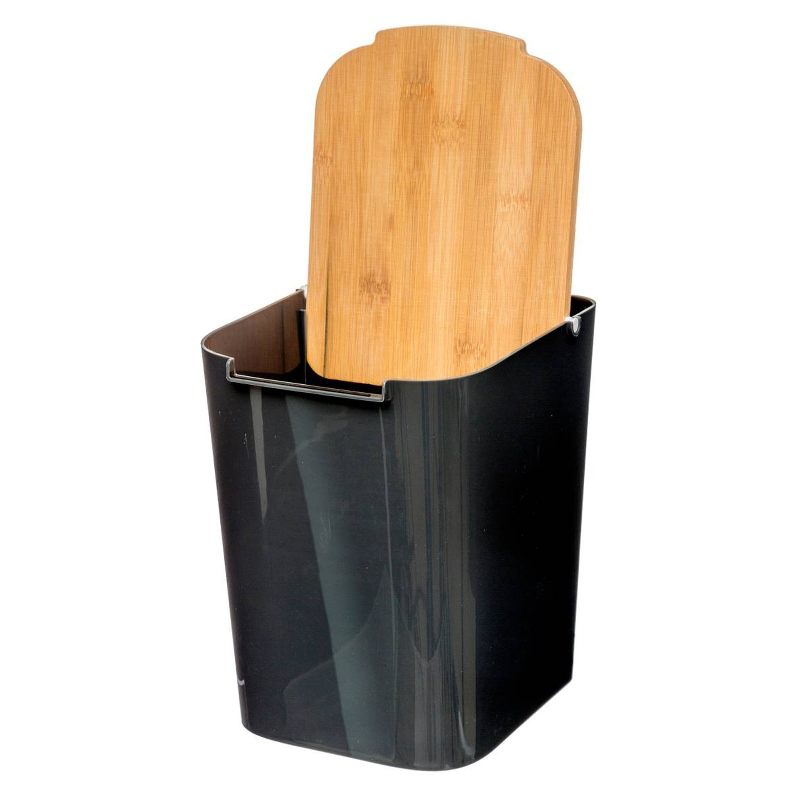 Prullenbak-vuilnisbak 5 liter bamboe zwart-lichtbruin 24 x 19 cm badkamer afvalbak