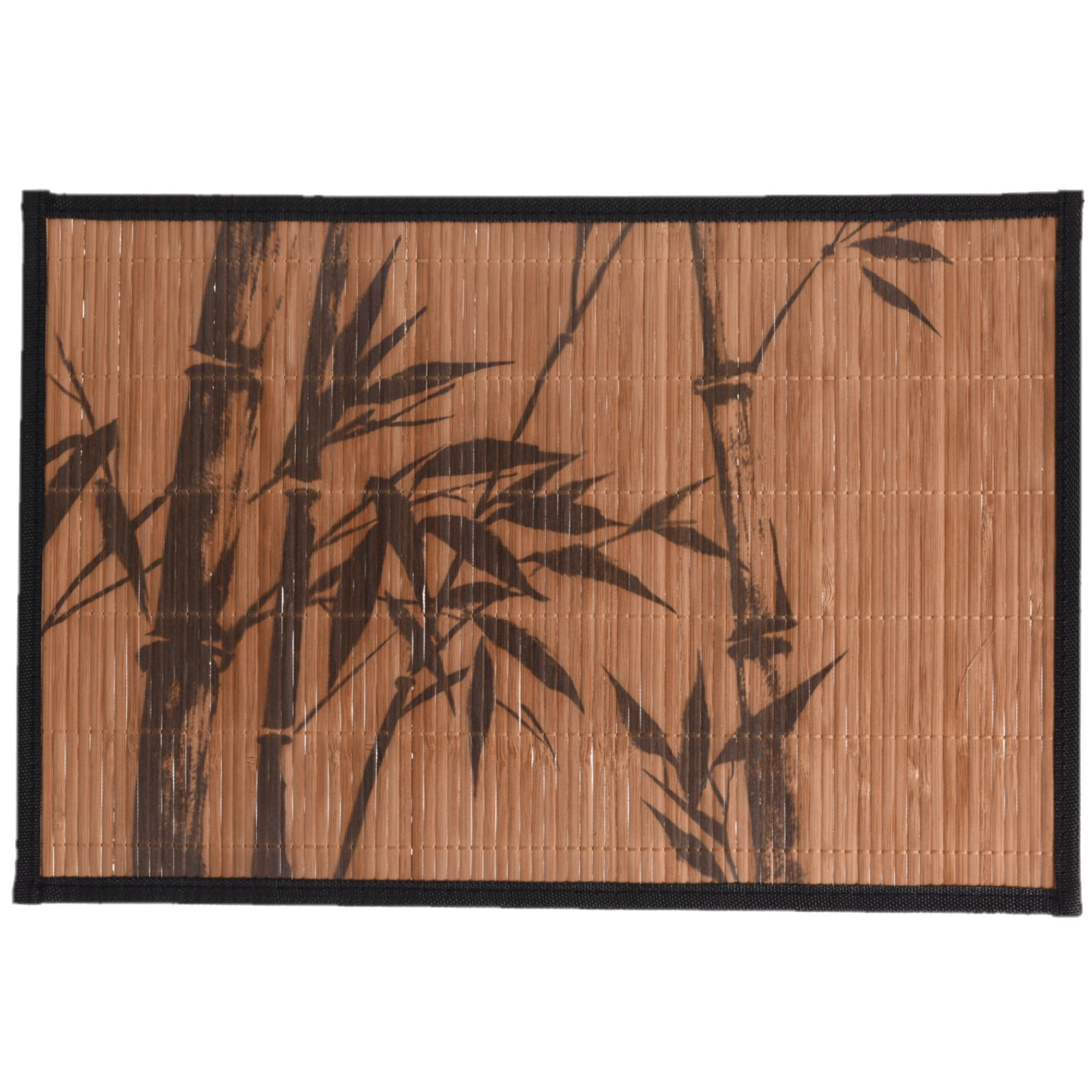 Rechthoekige placemat 30 x 45 cm bamboe bruin met zwarte bamboe print 1
