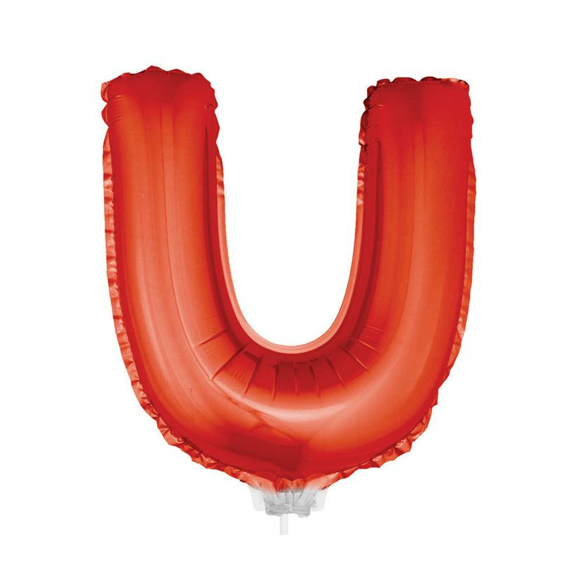 Rode opblaas letter ballon U op stokje 41 cm