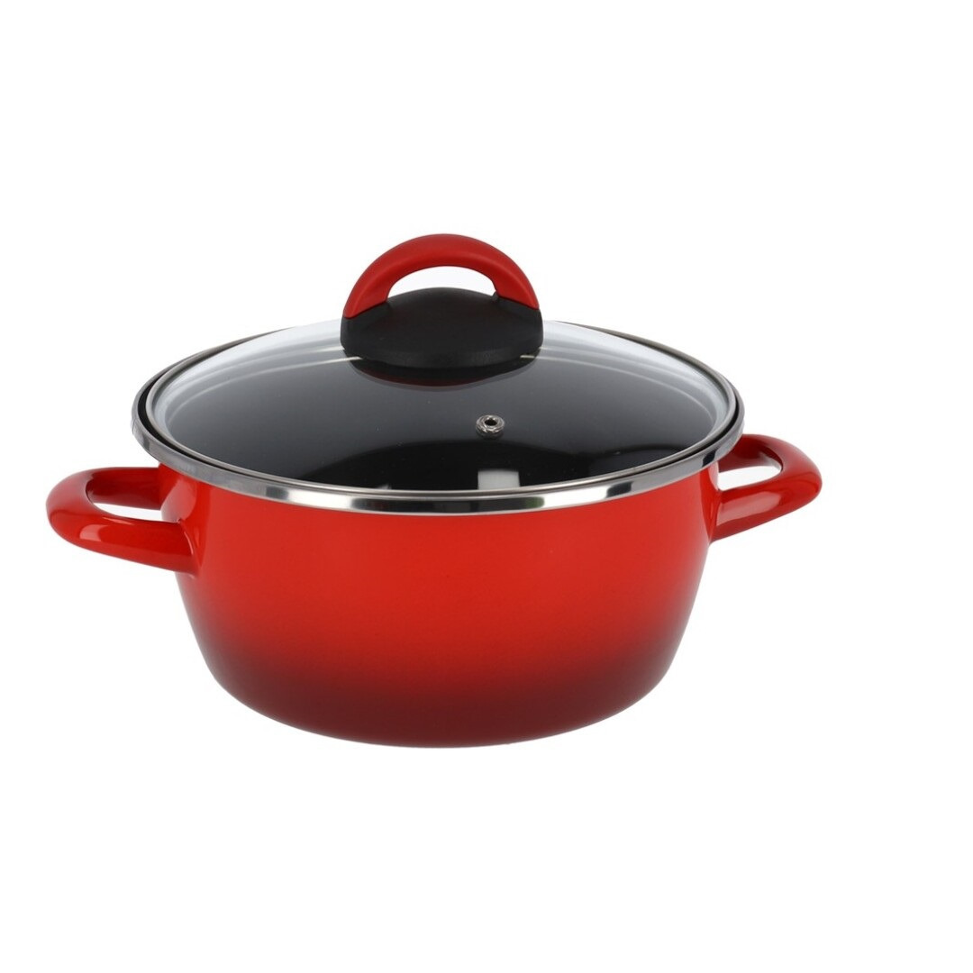 Rvs rode kookpan-pan met glazen deksel 20 cm 5 liter