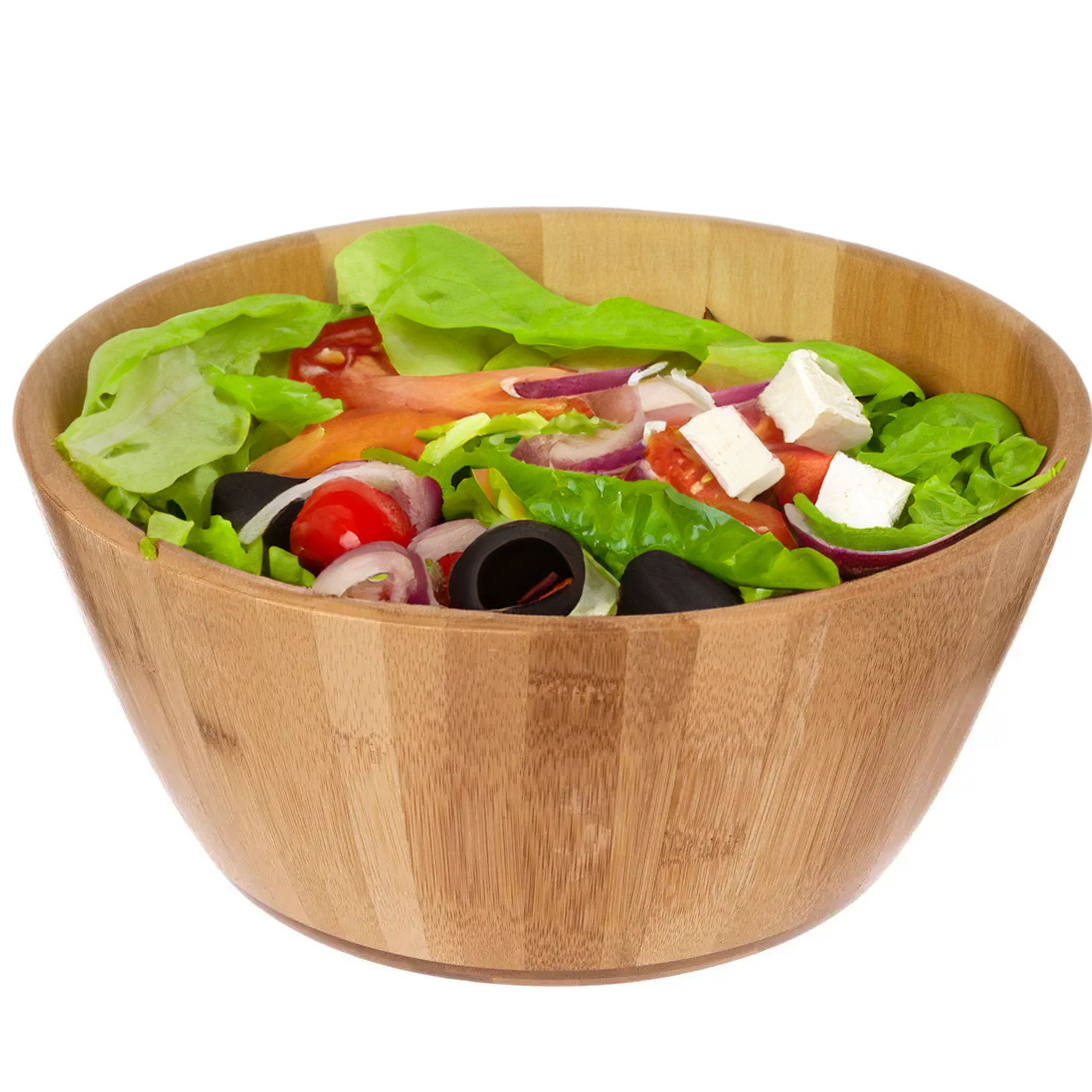 Salade of voedsel serveer schaal bamboe hout lichtbruin D28 x H12 cm