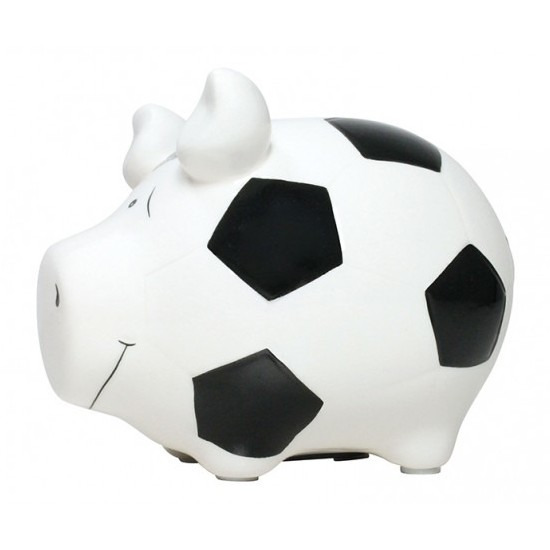 Spaarpot varken-spaarvarken wit voetbal thema 12 cm