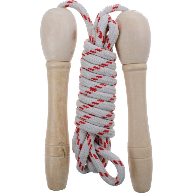 Springtouw wit-rood 210 cm met houten handvatten speelgoed