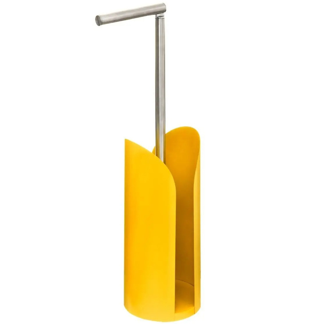 Staande wc-toiletrolhouder geel met reservoir en flexibele stang 59 cm van metaal