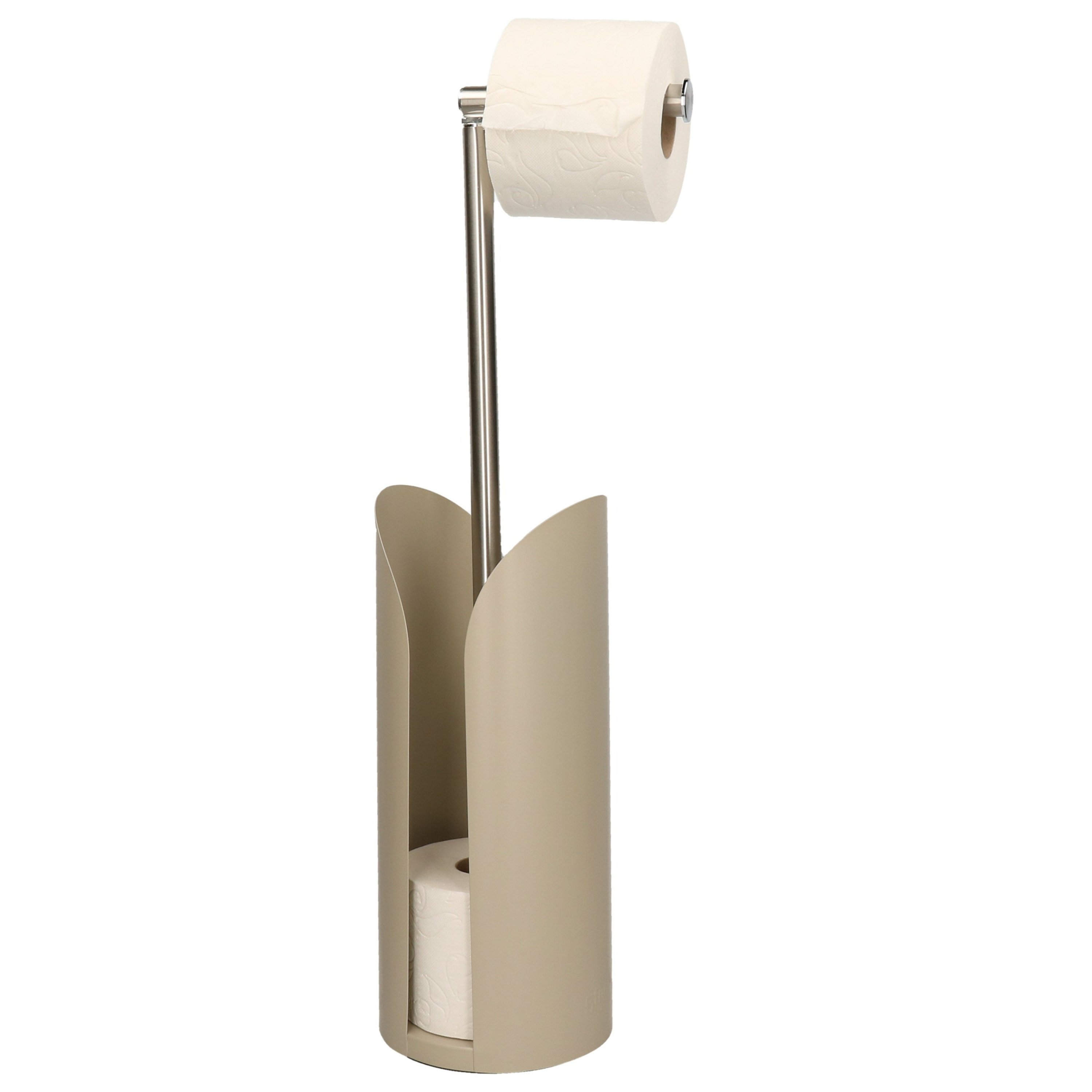 Staande wc-toiletrolhouder taupe met reservoir en flexibele stang 59 cm van metaal