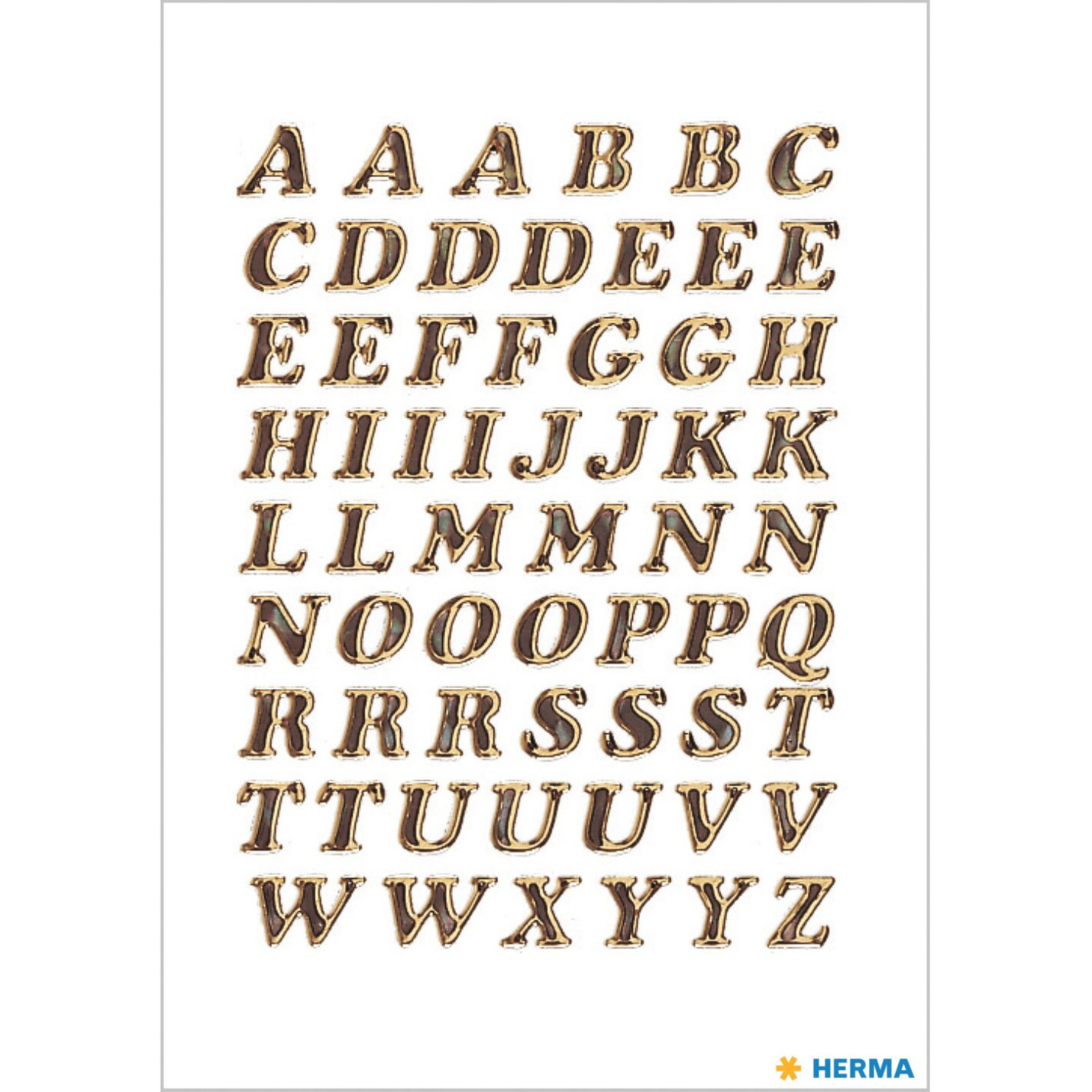 Stickervelletjes met 61x stuks plak letters alfabet A tot Z goud-folie 8 mm
