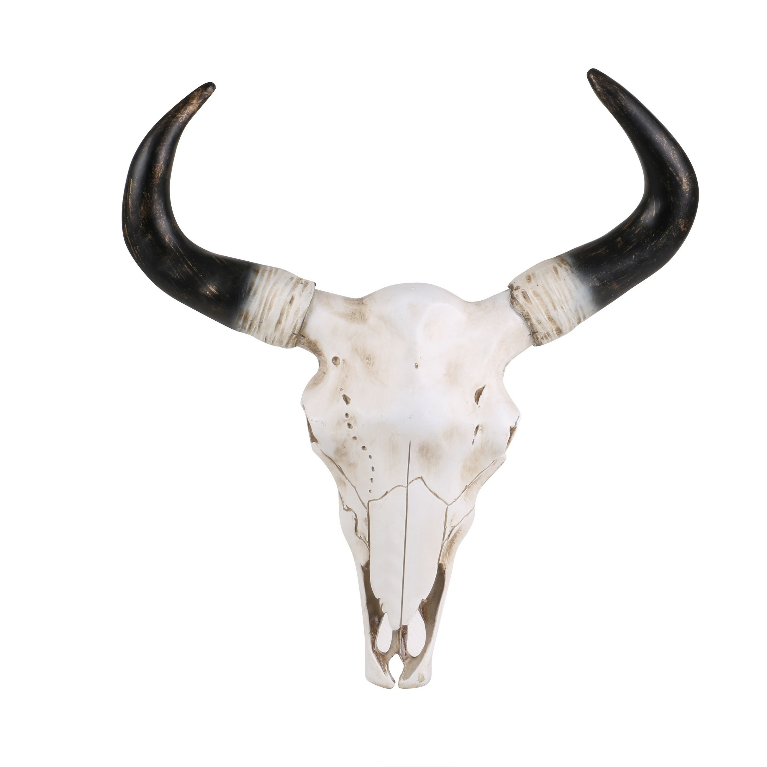 Stieren-koeien schedel met hoorns wanddecoratie wit-zwart kunststof 37 x 40 x 9 cm