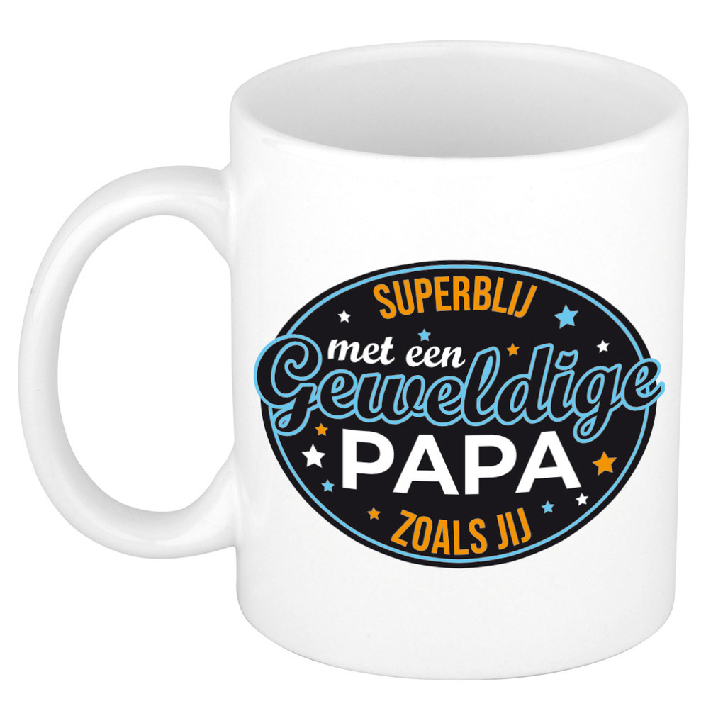 Superblij met papa kado mok-beker wit voor Vaderdag-verjaardag