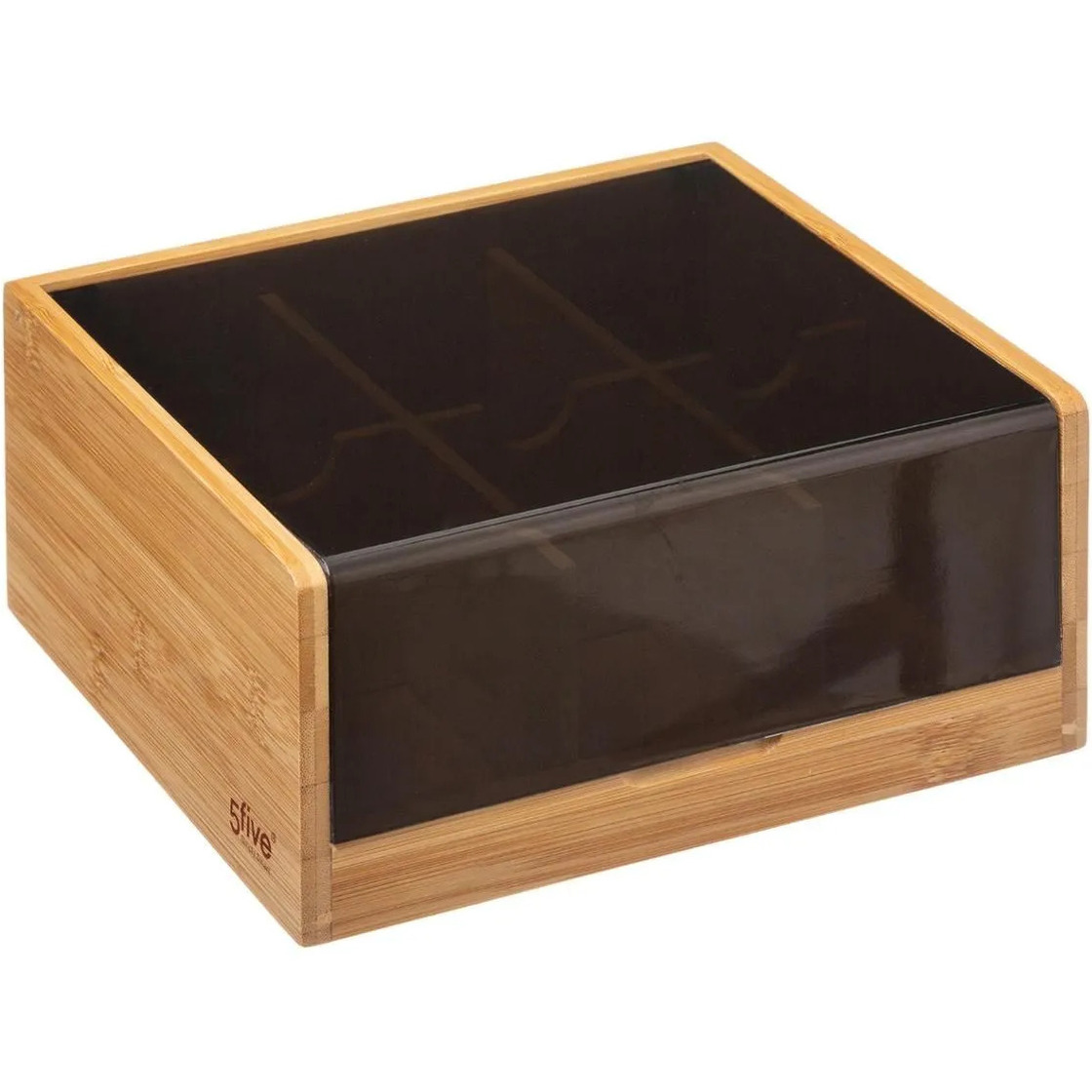 Theedoos-theekist bruin-zwart 6-vaks 22 x 21 cm van bamboe hout