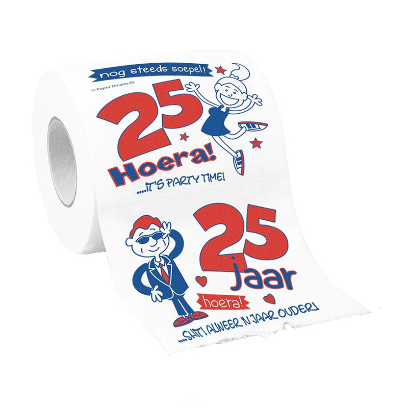 Toiletpapier 25 jaar met grappige tekst verjaardagsversiering