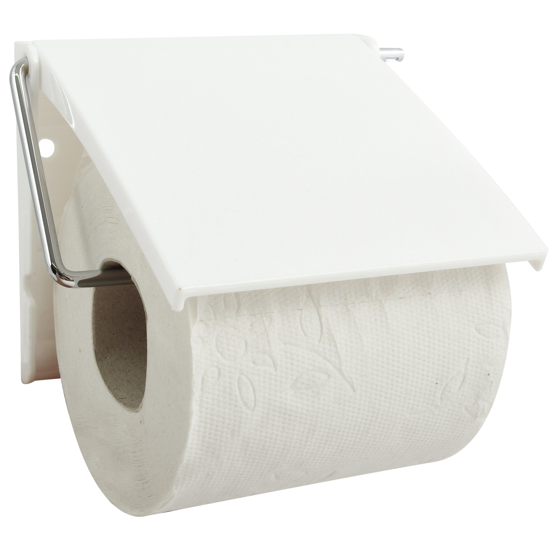 Toiletrolhouder wand-muur metaal met afdekklepje ivoor wit