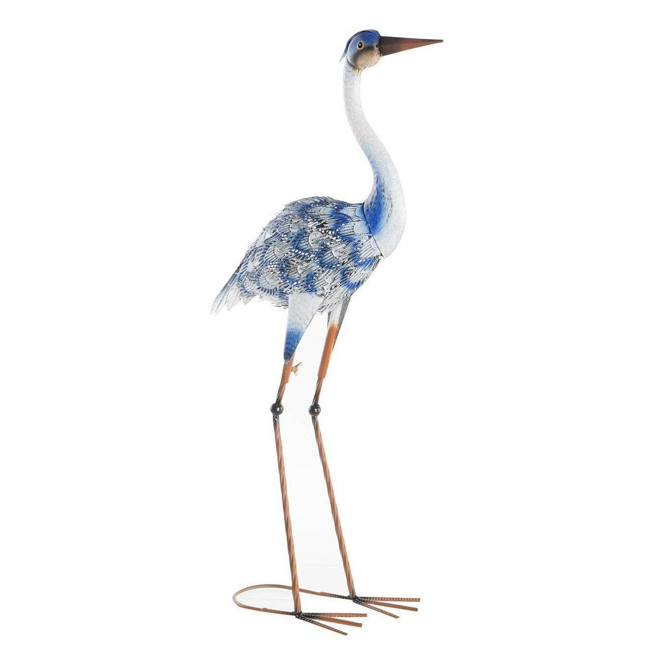 Tuin decoratie dieren-vogel beeld Metaal Reiger 42 x 80 cm buiten blauw
