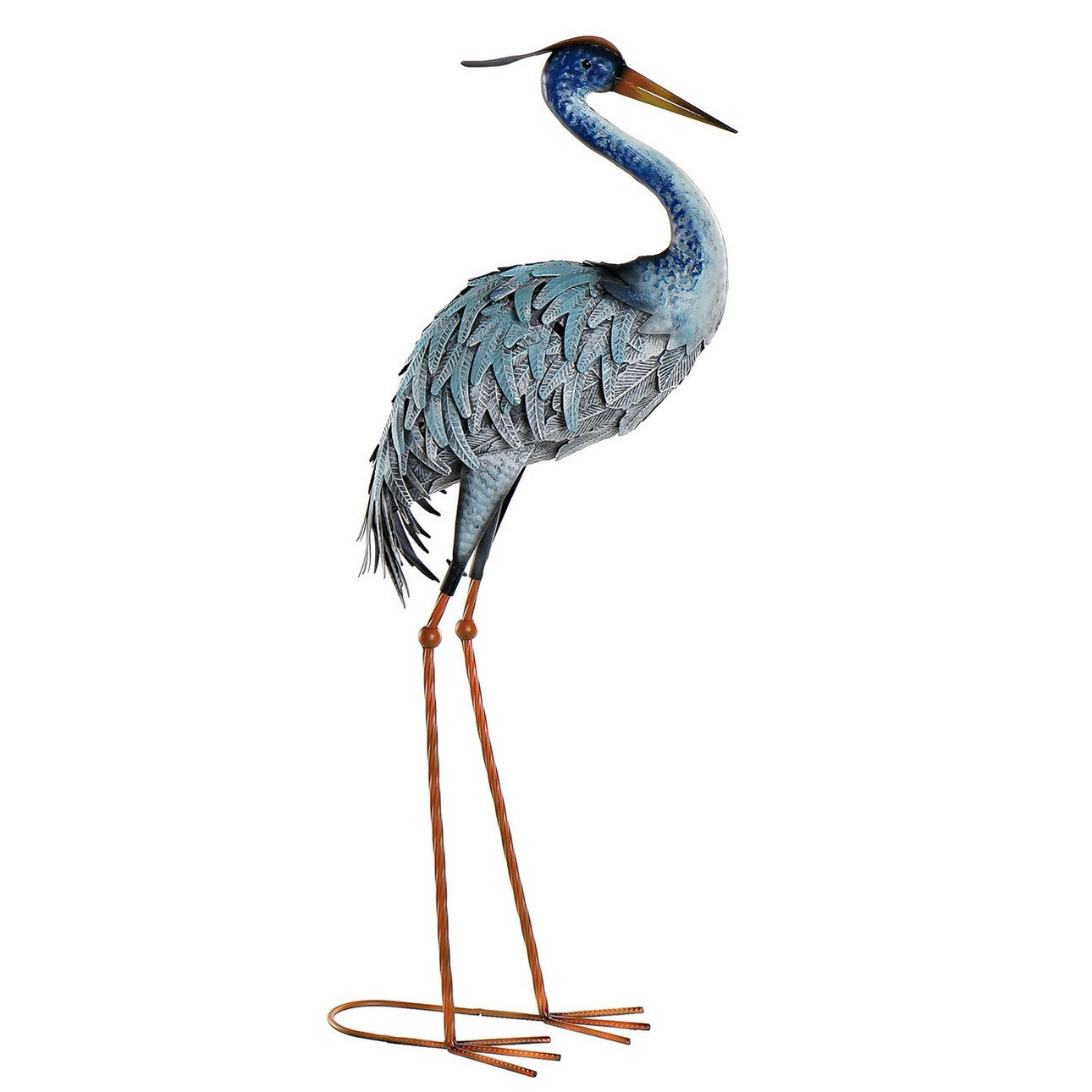 Tuin decoratie dieren-vogel beeld Metaal Reiger staand 33 x 85 cm buiten blauw