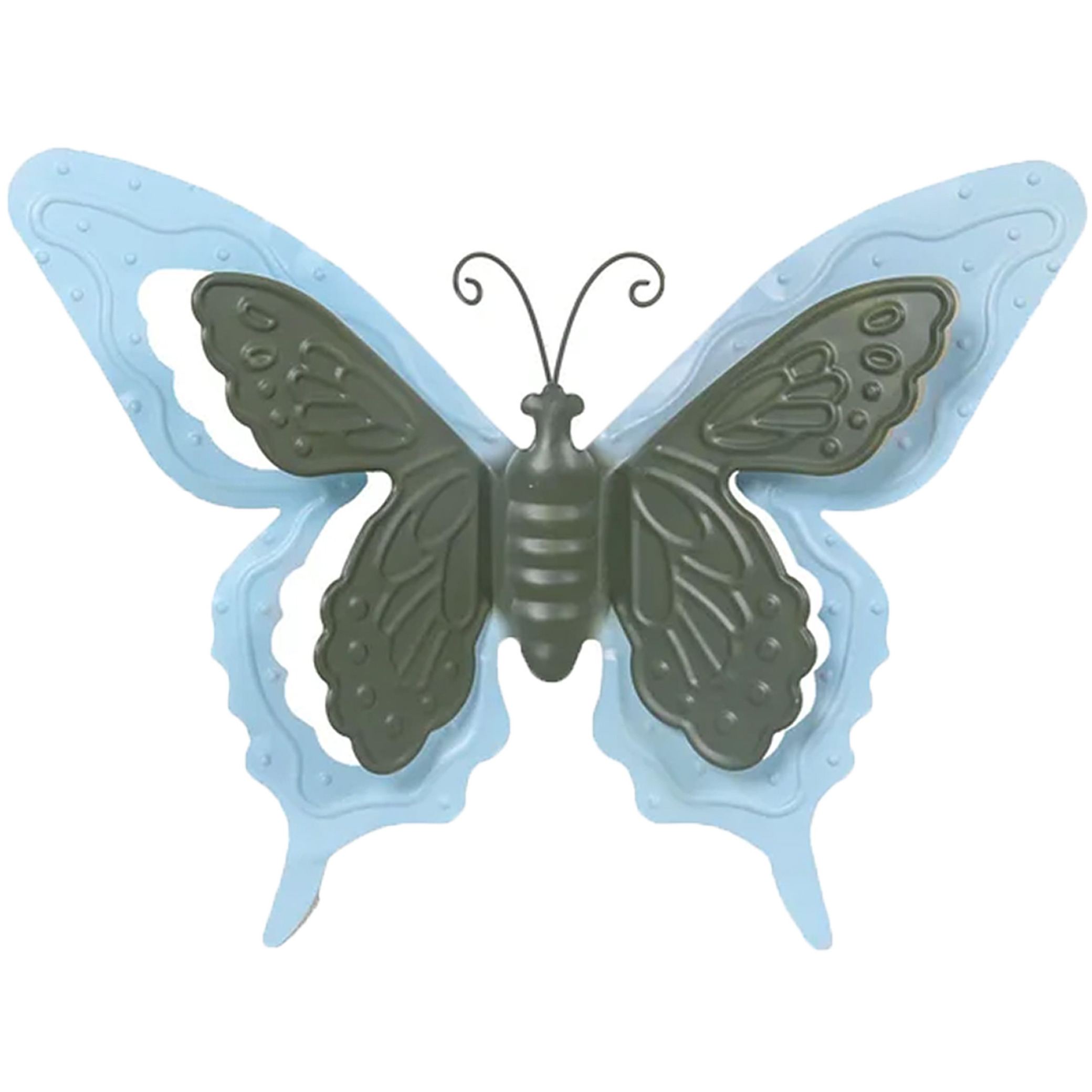 Tuin-schutting decoratie vlinder metaal blauw 24 x 18 cm