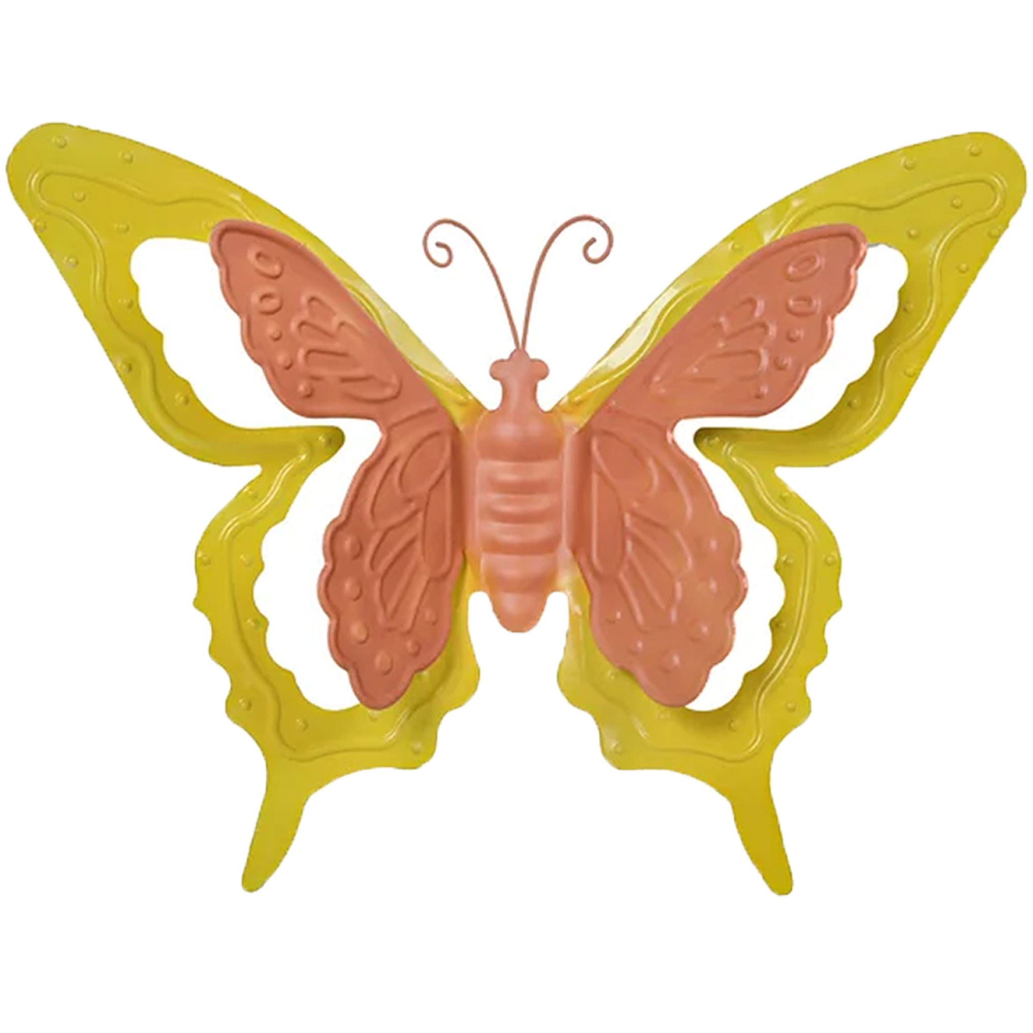 Tuin-schutting decoratie vlinder metaal oranje 24 x 18 cm