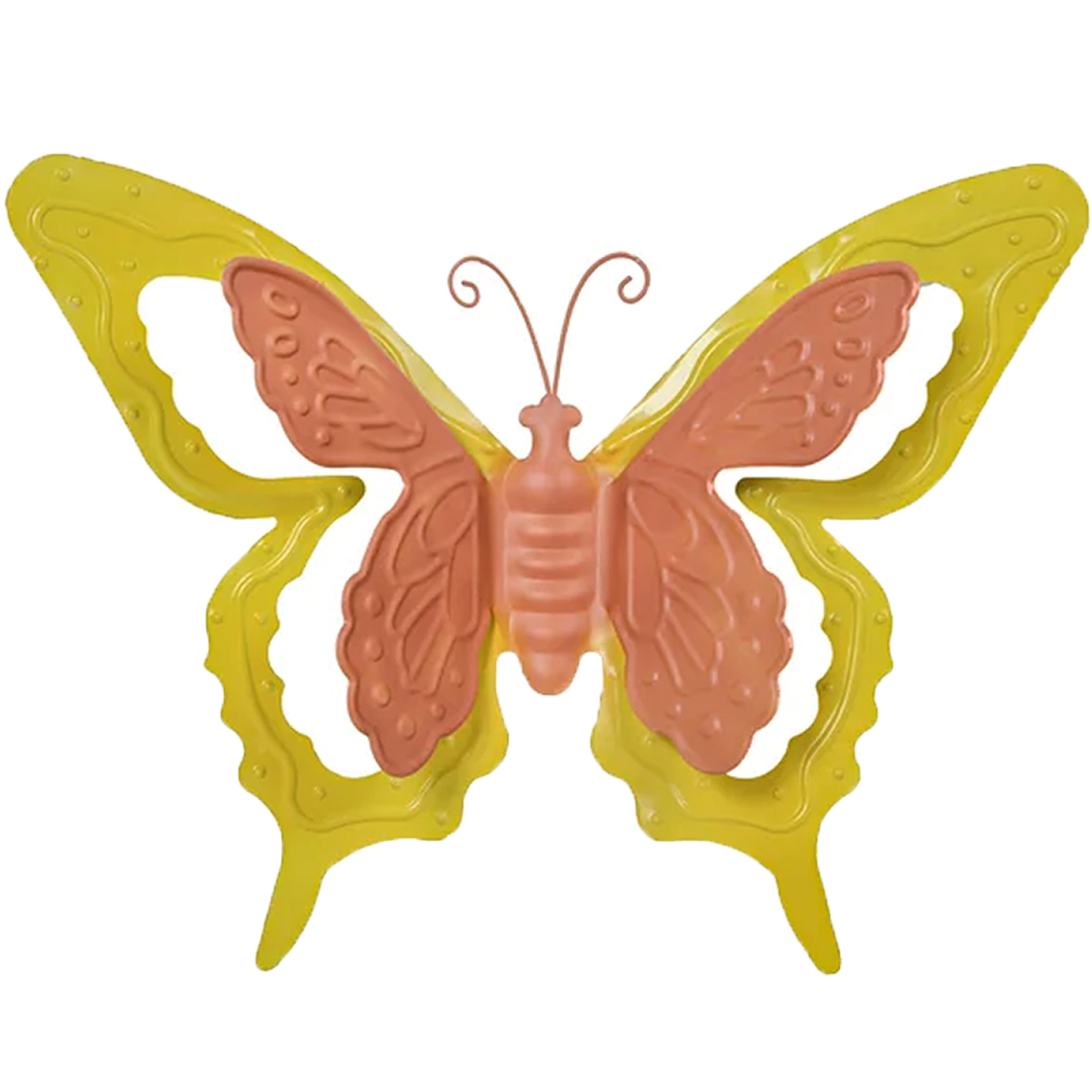 Tuin-schutting decoratie vlinder metaal oranje 46 x 34 cm extra groot