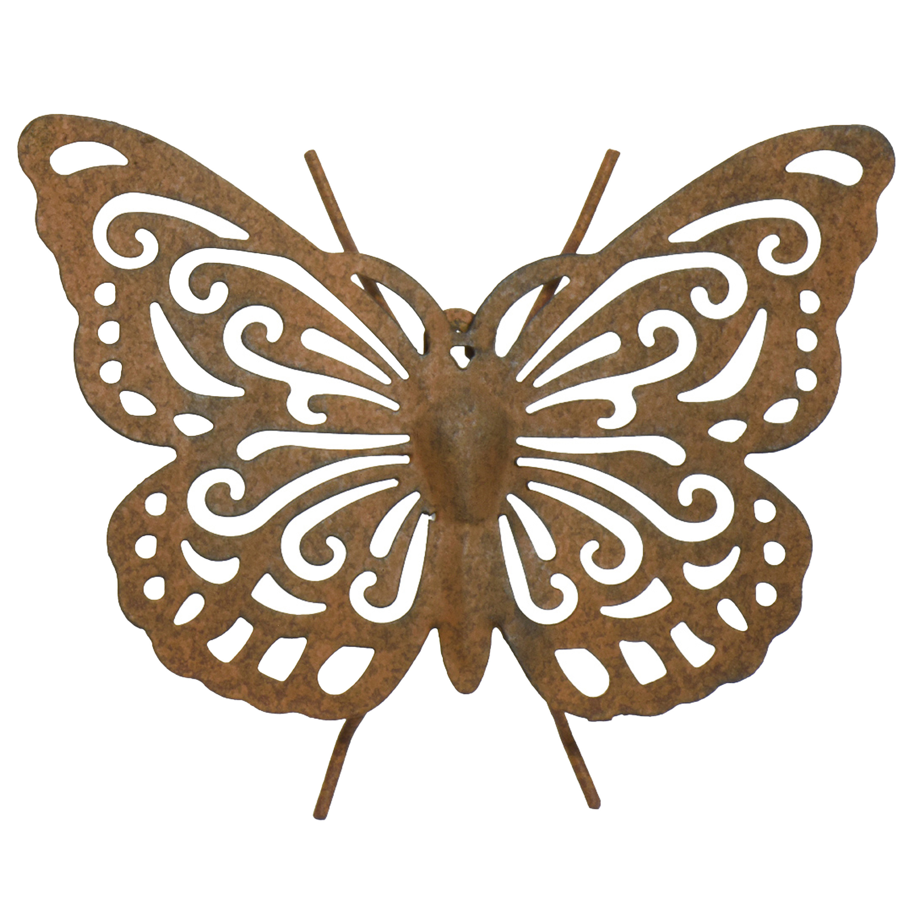 Tuin-schutting decoratie vlinder metaal roestbruin 22 x 18 cm