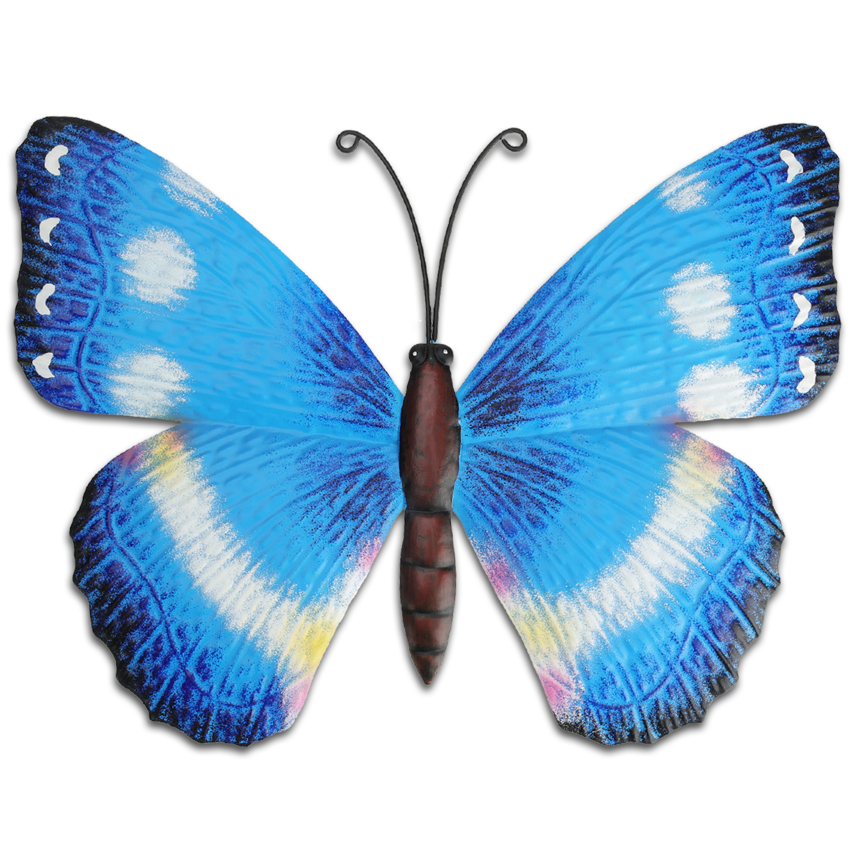 Tuin wanddecoratie vlinder metaal blauw 31 x 23 cm