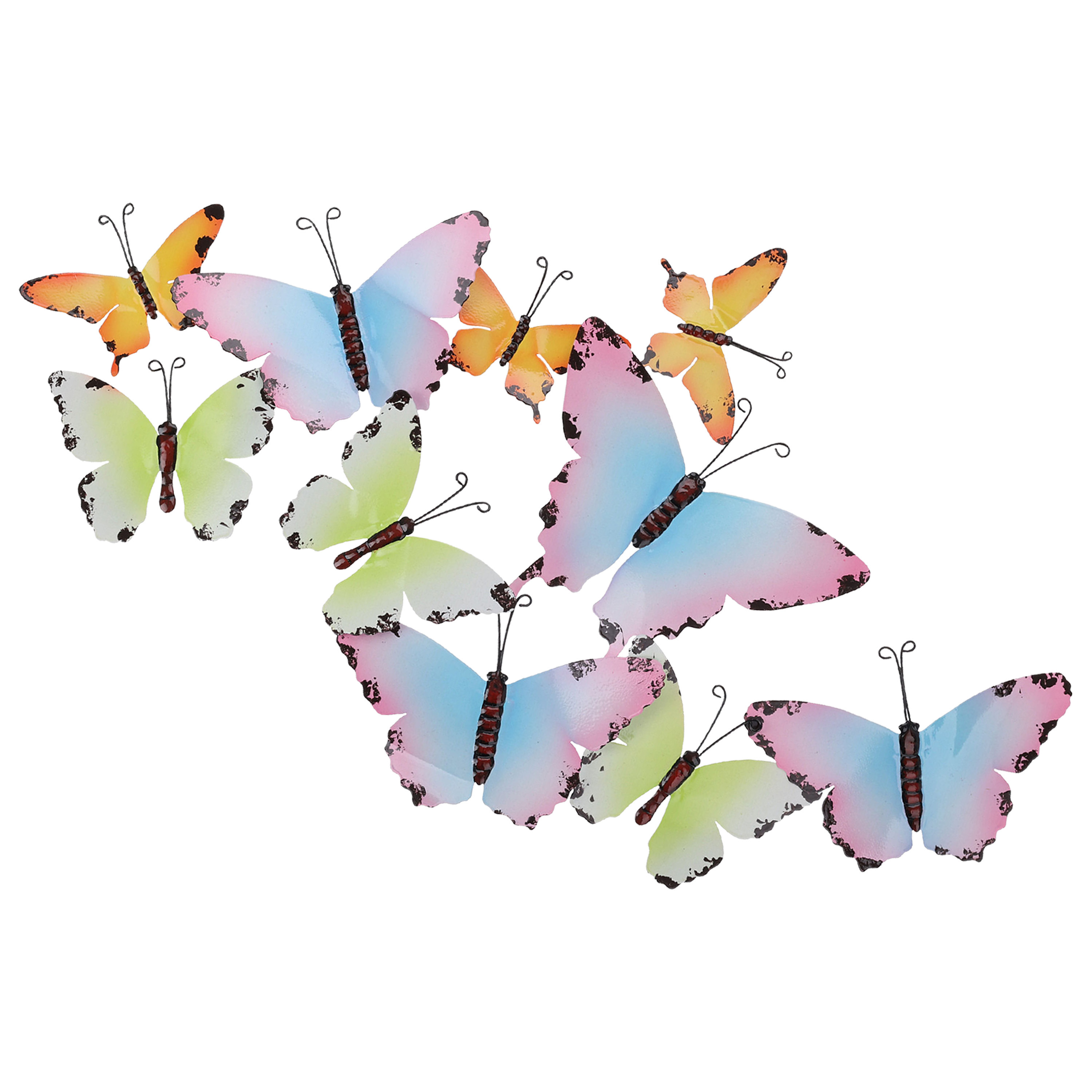 Tuin wanddecoratie vlinders metaal groen 66 x 38 cm
