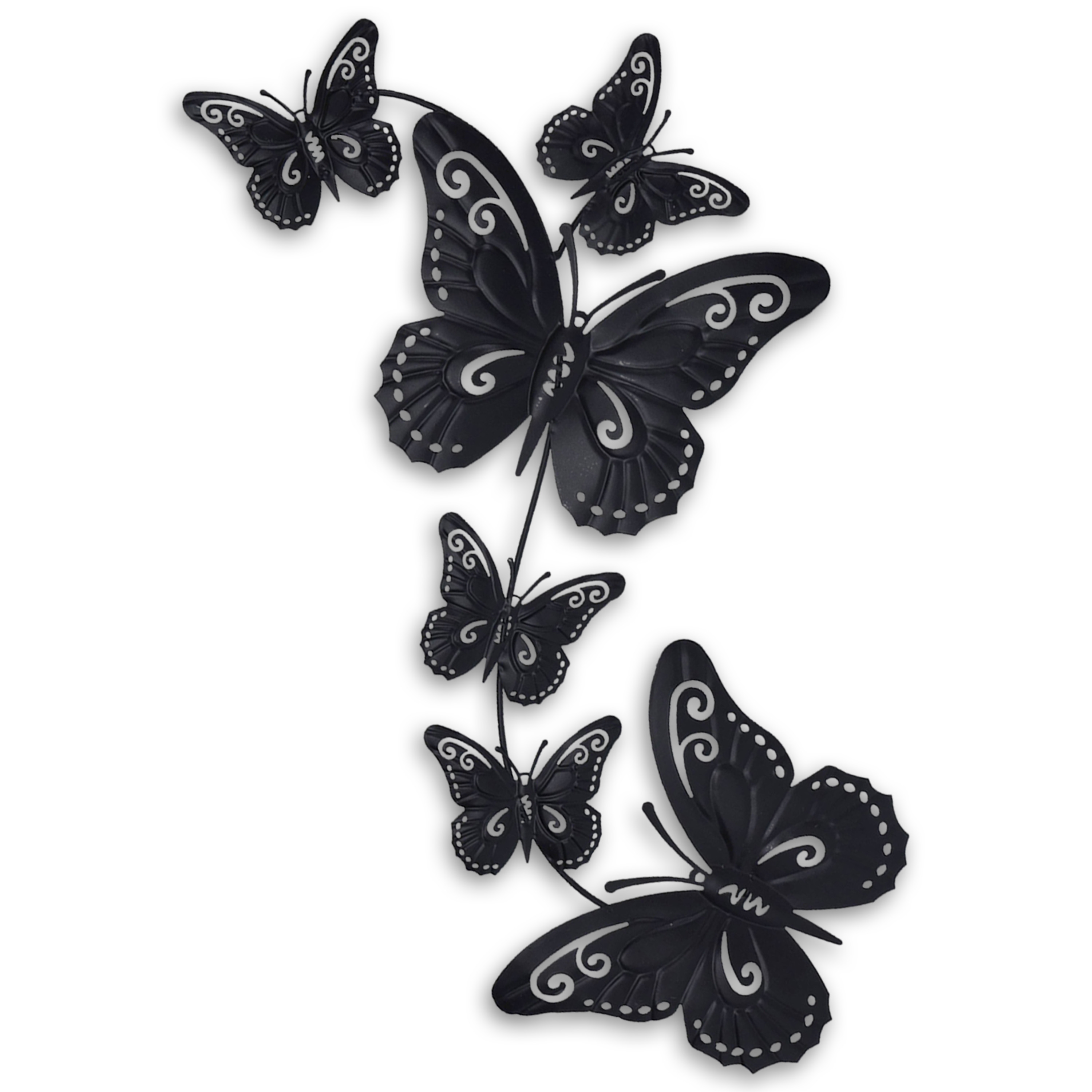 Tuin wanddecoratie vlinders metaal zwart 30 x 65 cm