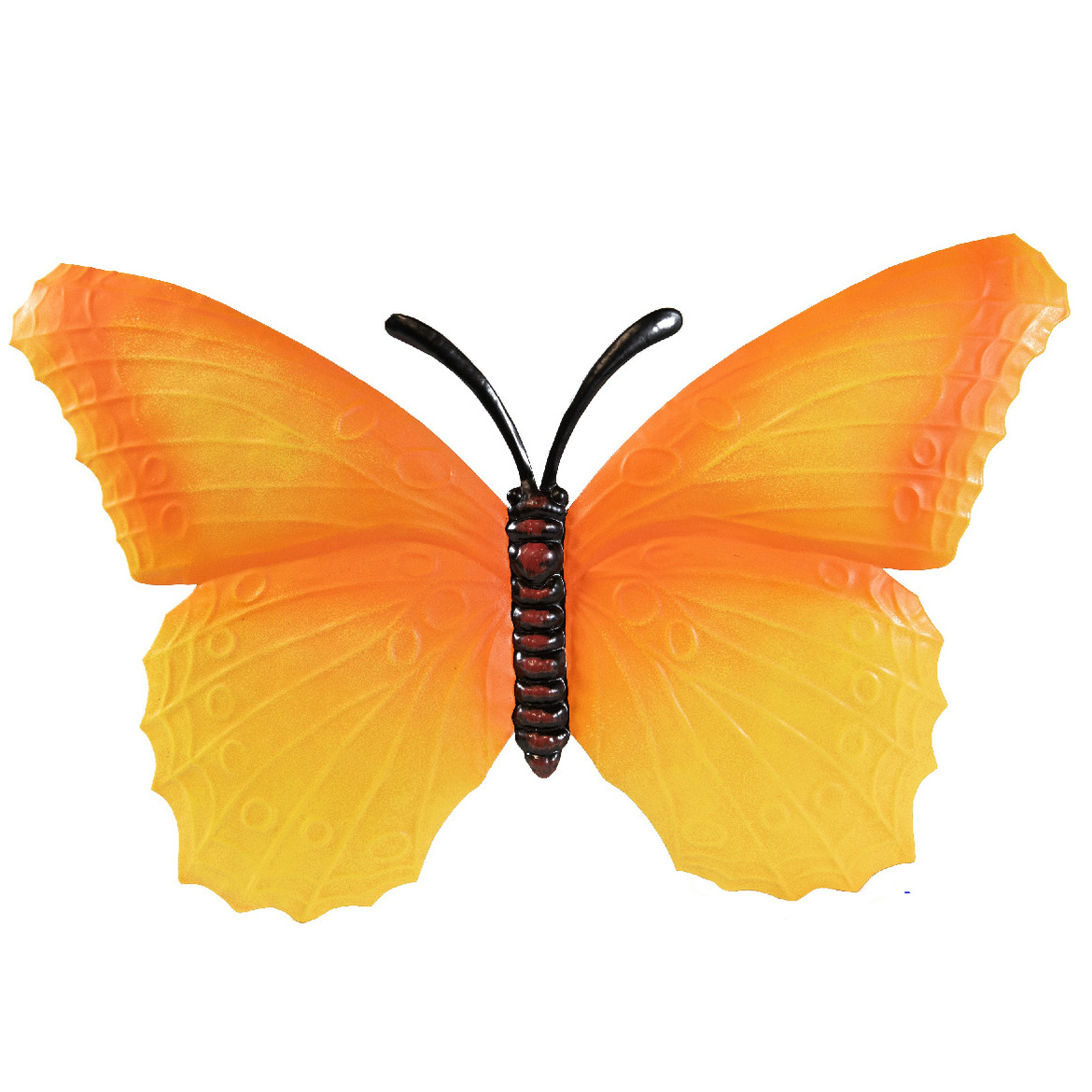 Tuindecoratie muur vlinder van metaal oranje 40 cm