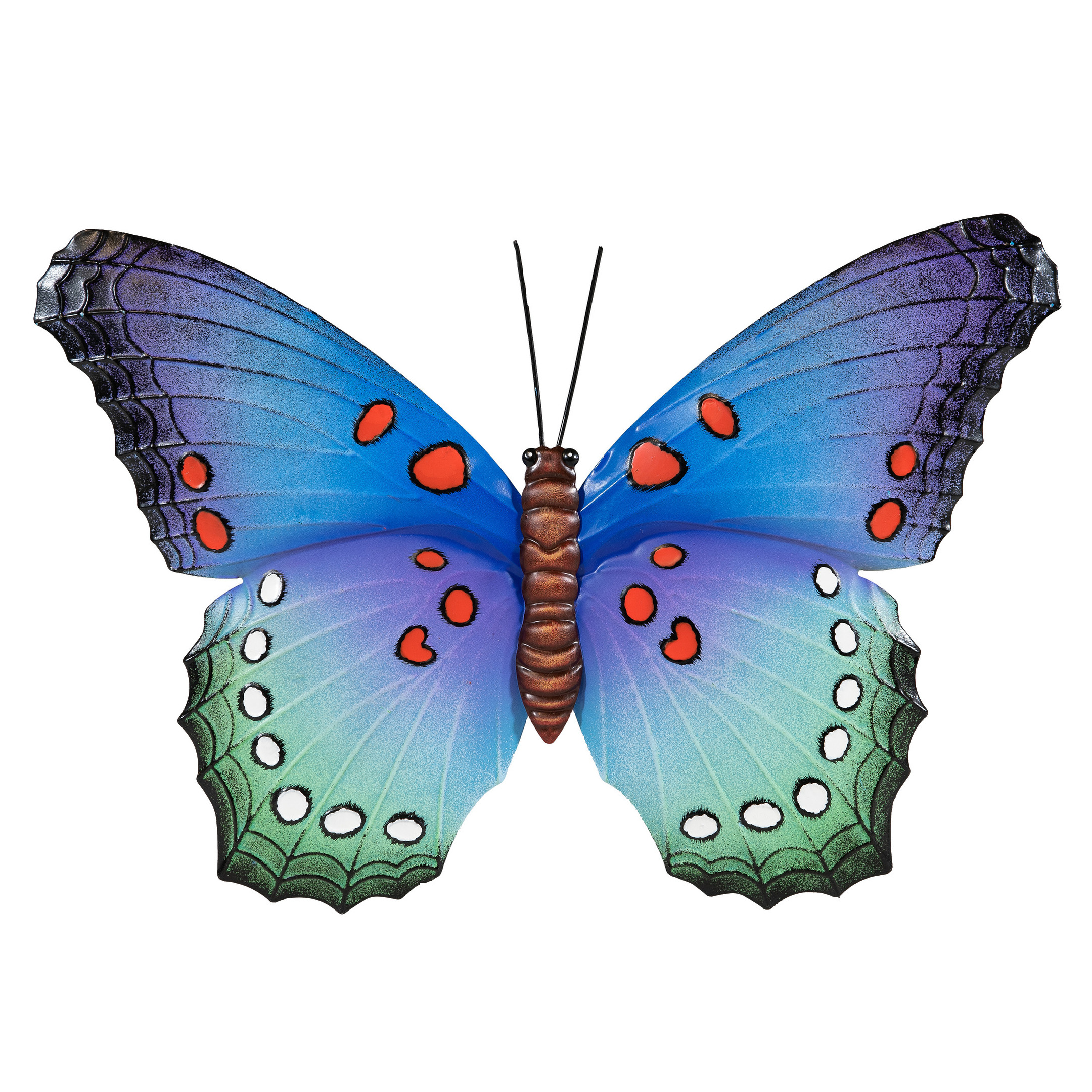 Tuindecoratie vlinder van metaal blauw 48 cm