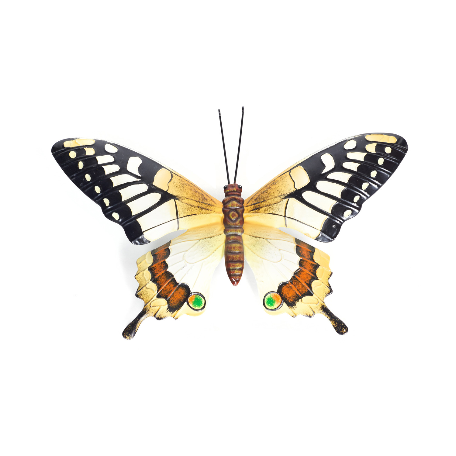 Tuindecoratie vlinder van metaal geel-zwart 37 cm
