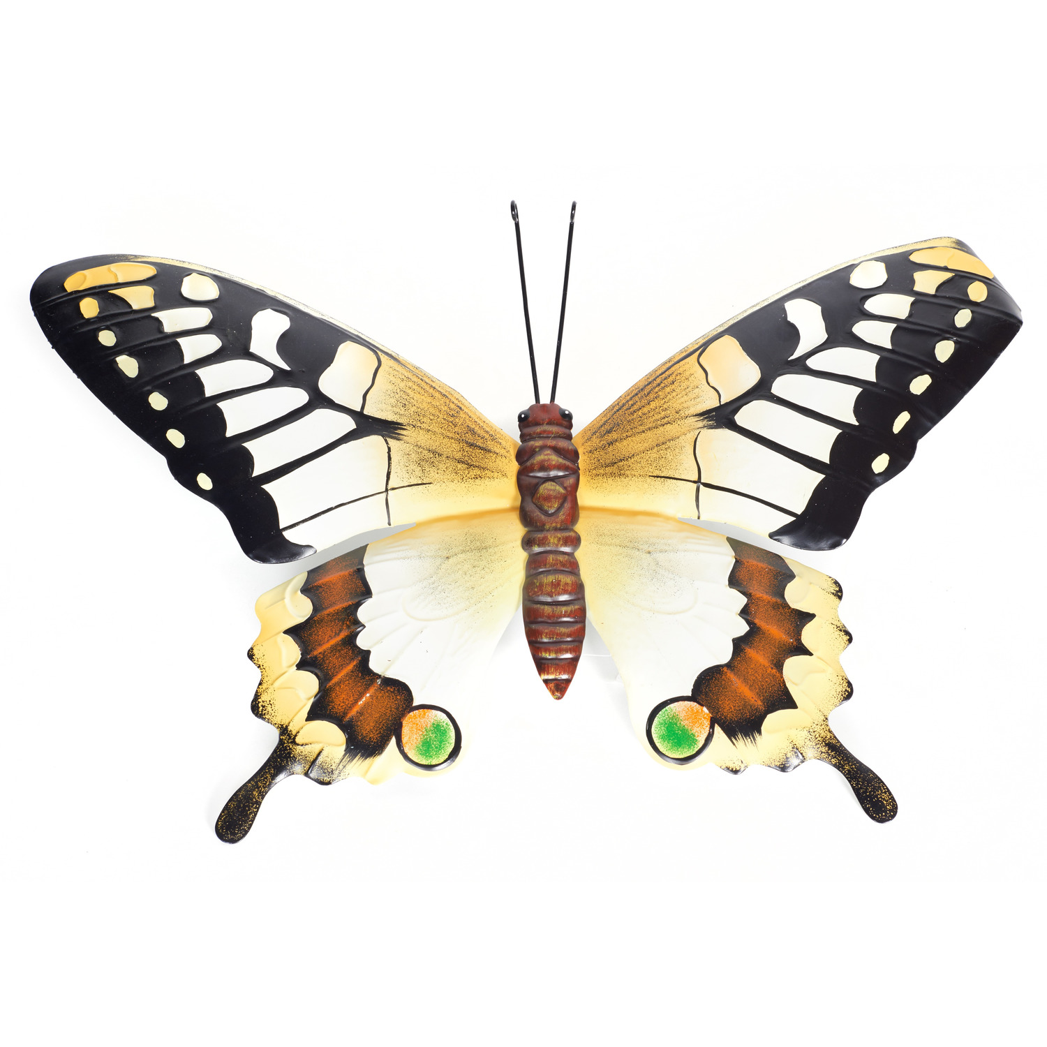Tuindecoratie vlinder van metaal geel-zwart 48 cm
