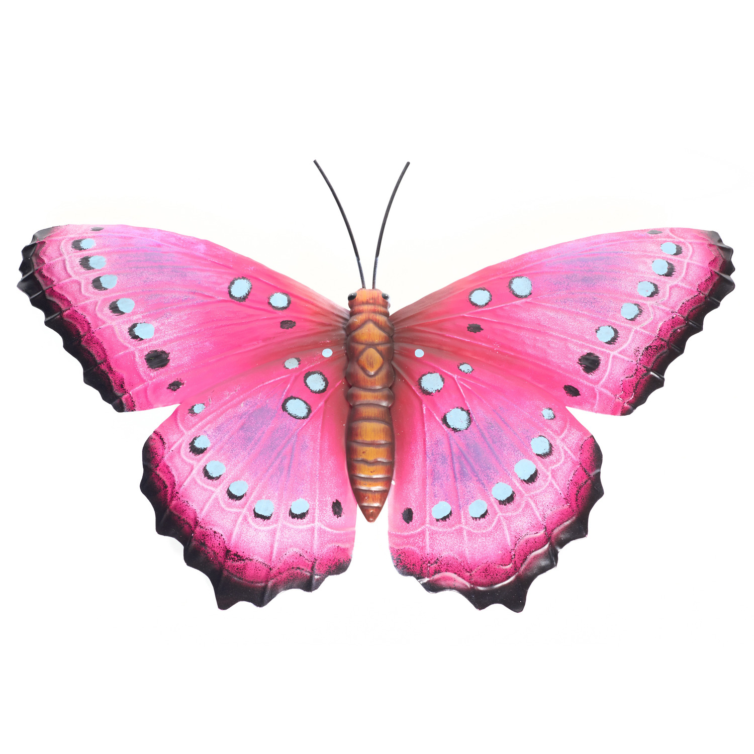 Tuindecoratie vlinder van metaal roze-zwart 48 cm